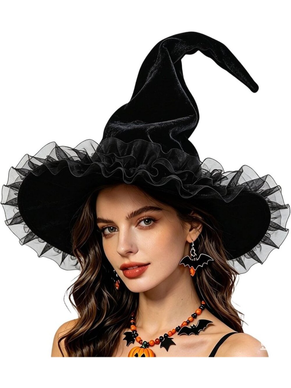 🎃Women's Black 03 Wide Brim Pointed Wizard Party Costume Accessory Witch Hat